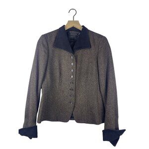 Peruvian Connection Heathcliff Wool Leather Tweed Blazer Women's 4 Chevron